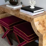 Marcel X Bench – Burgundy Velvet & Ochre Piping (1)