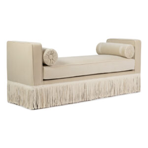 Julian Seat Bench – Velvet Pale Beige & Ivory Fringe