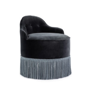 Lou Vanity Stool – Blue Stone Velvet & Blue Fringe