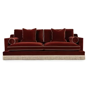 Orlando Sofa – Sangria Velvet & Cream Bullion Fringe