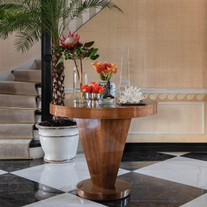 Adrian Center Table – Glossy Walnut