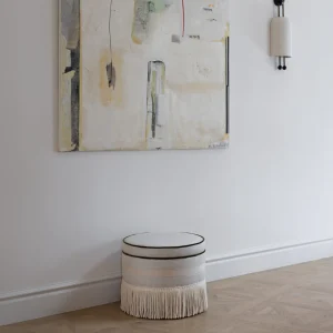 Laurent Pouf – Easy Lustre Fabric, Velvet Piping & Fringe