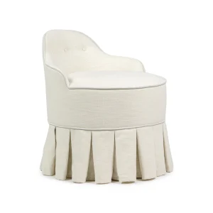 Lou Vanity Stool – Easy Linen Ivory & Seafoam Velvet Piping