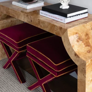 Marcel X Bench – Burgundy Velvet & Ochre Piping