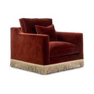 Orlando Lounge Chair – Rust Velvet & Jute Fringe