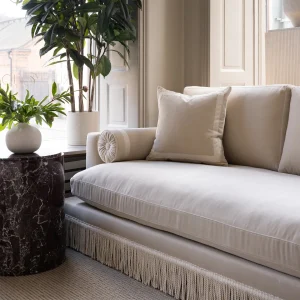 Orlando Sofa 195 Cm – Velvet Pale Beige & Ivory Fringe