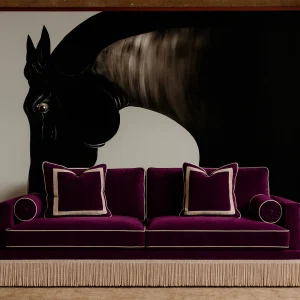 Orlando Sofa – Plum Velvet & Ivory Fringe
